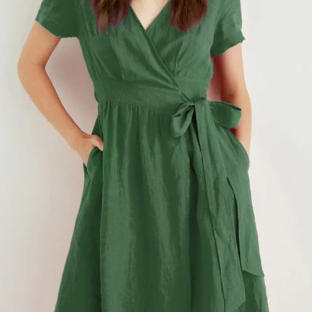 Grae Cove Immy Linen Wrap Dress Green